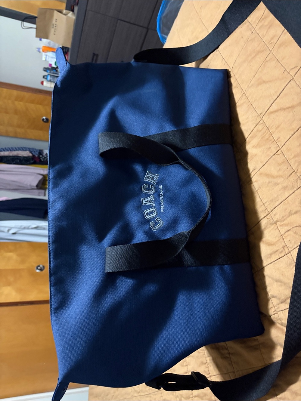 Coach Navy Blue Nylon Duffel Bag with Black Straps